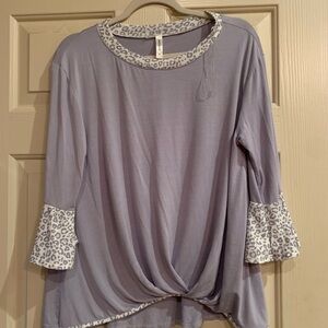 Emerald Grey 3/4 Sleeve Tie Front Blouse